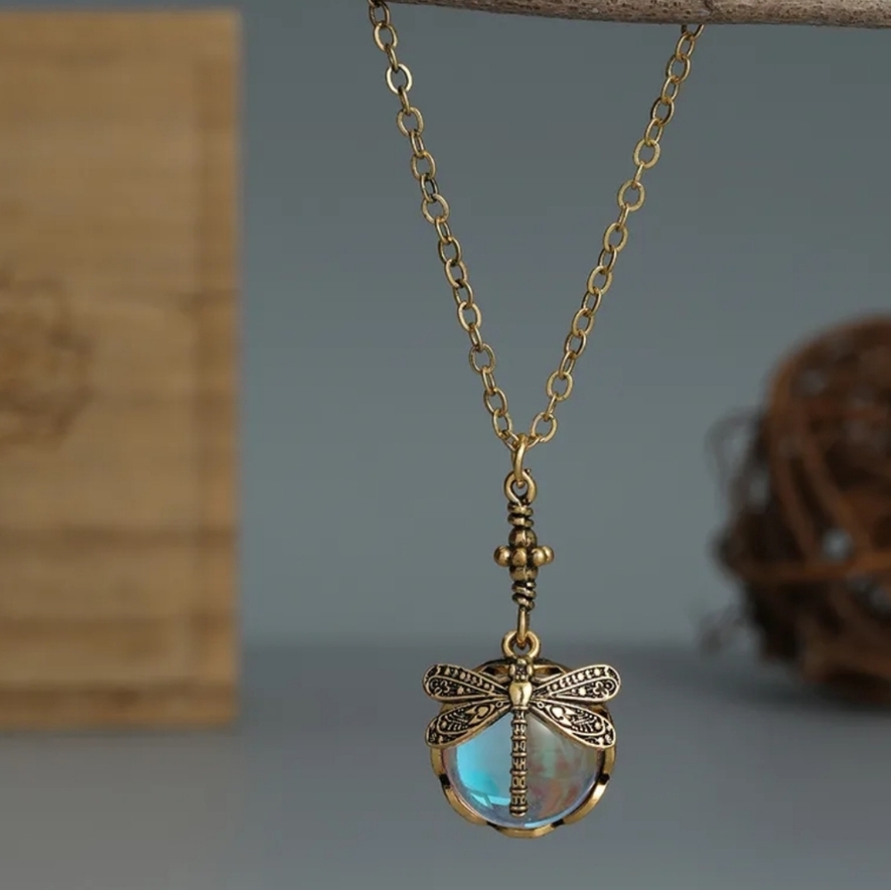 Vintage Dragonfly Moonstone Necklace